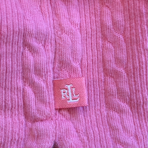 VTG Lauren Ralph Lauren Pink Cable Sweater Tee 3/4 Sleeve Cotton Light USA Large - Picture 10 of 12
